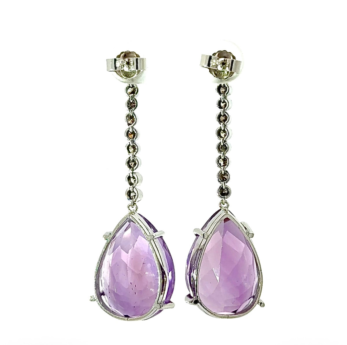 Edle Hängeohrringe in 18 Karat Weißgold mit Altschliff-Diamanten & Amethysten