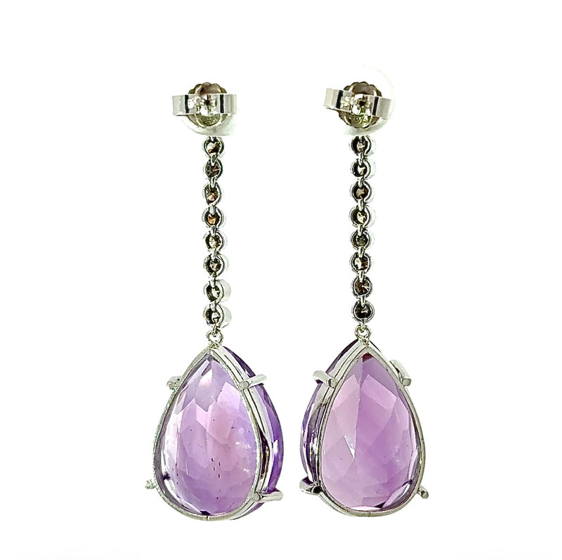 Edle Hängeohrringe in 18 Karat Weißgold mit Altschliff-Diamanten & Amethysten