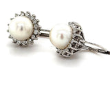 Elegante Vintage-Ohrringe in 14 Karat Weißgold mit Akoya-Perlen und Diamanten
