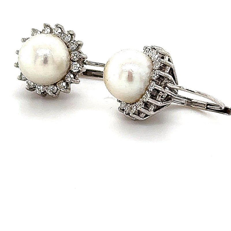 Elegante Vintage-Ohrringe in 14 Karat Weißgold mit Akoya-Perlen und Diamanten