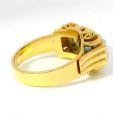 Handgefertigter Ring in 18 Karat Gelbgold mit blauem Saphir & Diamant-Baguettes