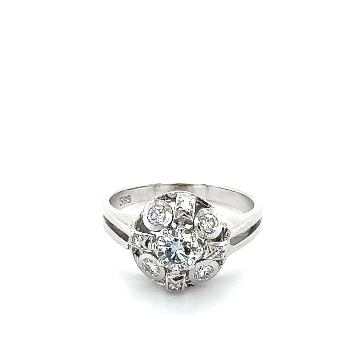 Dekorativer Vintage Ring in 14 Karat Weißgold mit Brillanten