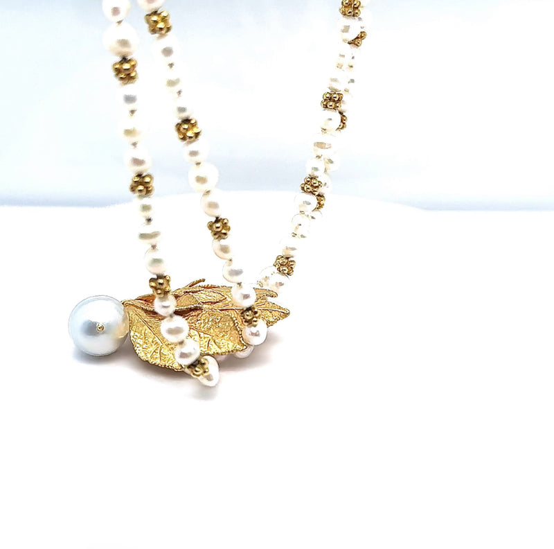 Stilvolles Perlen Collier in 18 Karat Gelbgold - Handarbeit Ehinger Schwarz