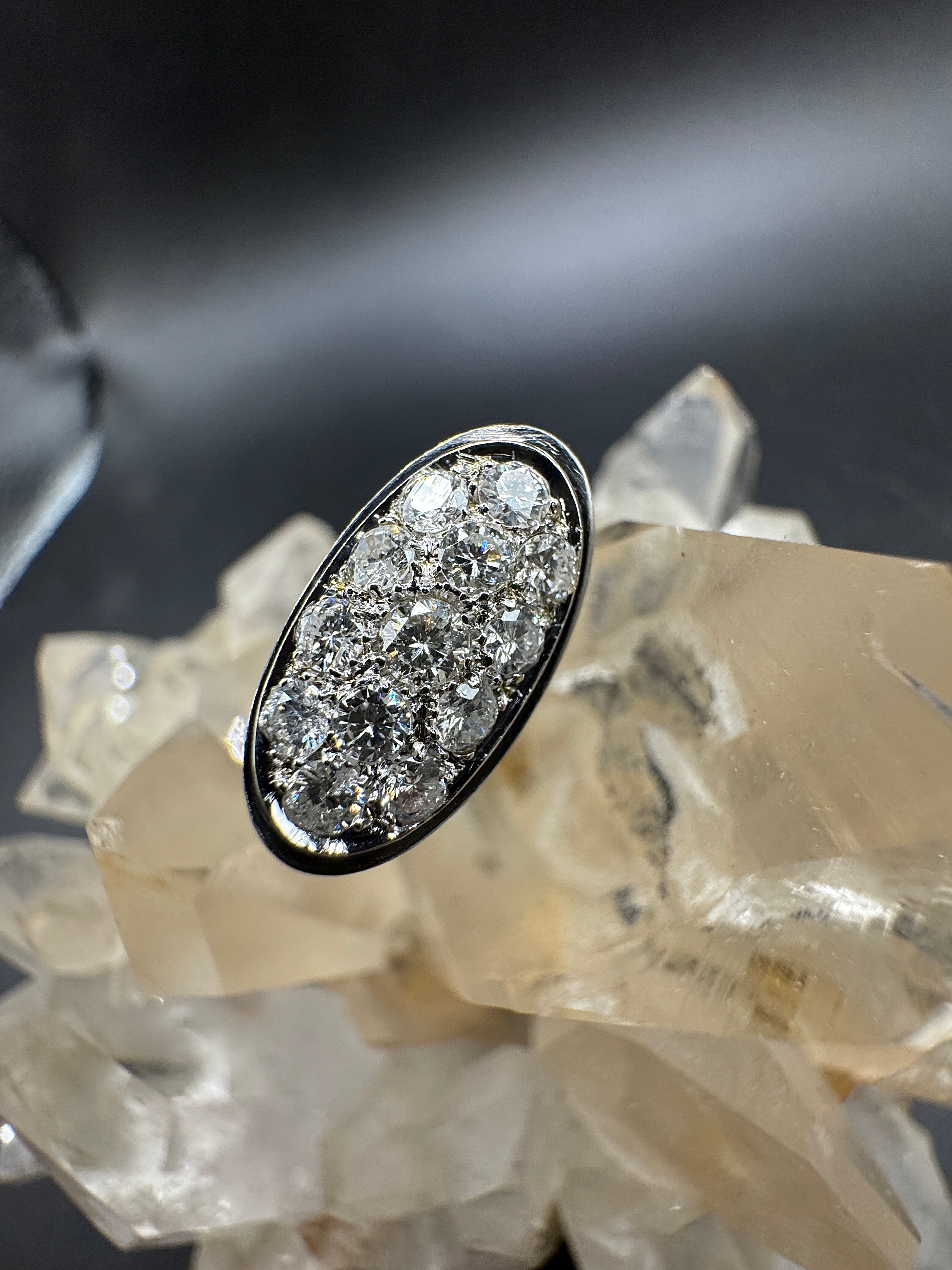 Massieve 18k witgouden ring bezet met zeer fijne pavé briljant geslepen diamanten