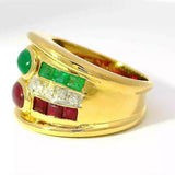 Dominanter Ring in 18 Karat Gelbgold mit Rubinen, Smaragden & Brillanten