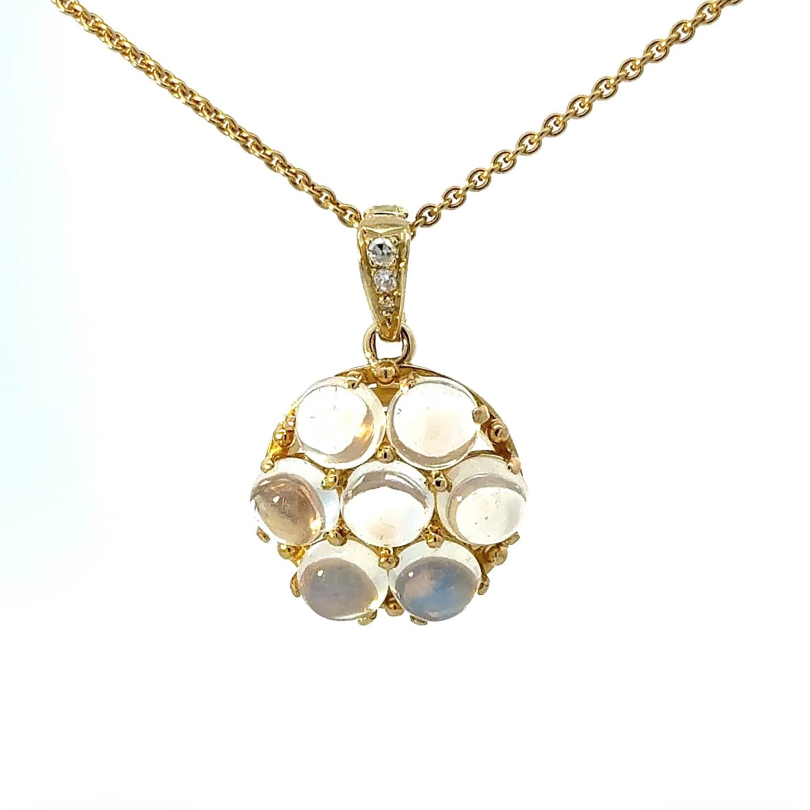 Eleganter Anhänger in 14 Karat Gelbgold mit Mondsteinen & Diamanten