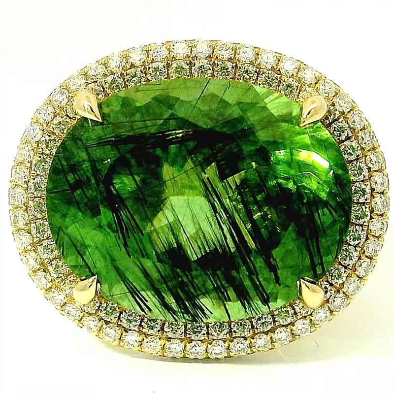 Einmaliger Ring in 14 Karat Gelbgold mit riesigem Peridot & Brillanten