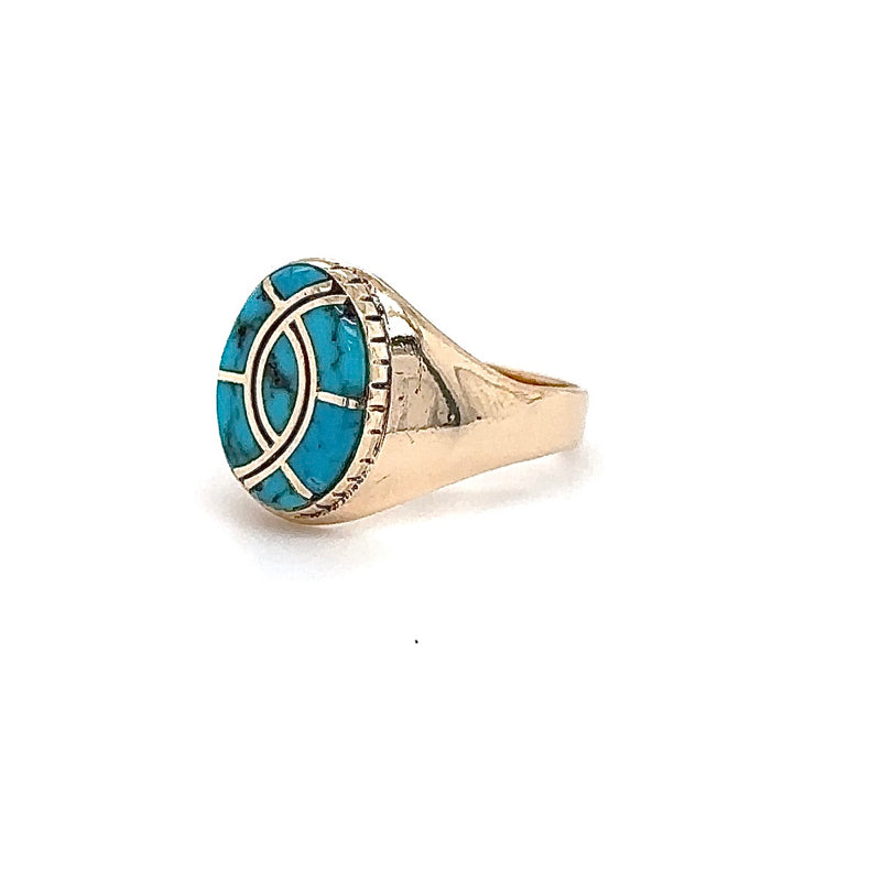 Eleganter Gelbgoldring in 14 Karat mit aufregendem Türkis