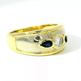 Handgefertigter Bandring in 14 Karat Gelb- & Weißgold mit Brillanten & Saphiren