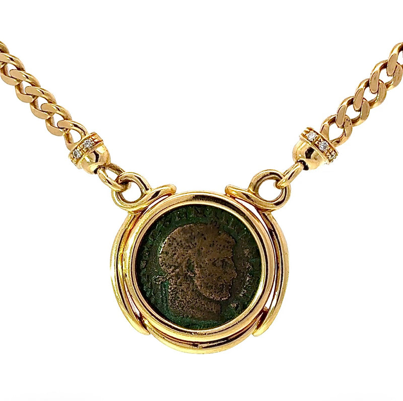 Massiver Münzanhänger in 18 Karat Gelbgold mit Brillanten & römischer Münze