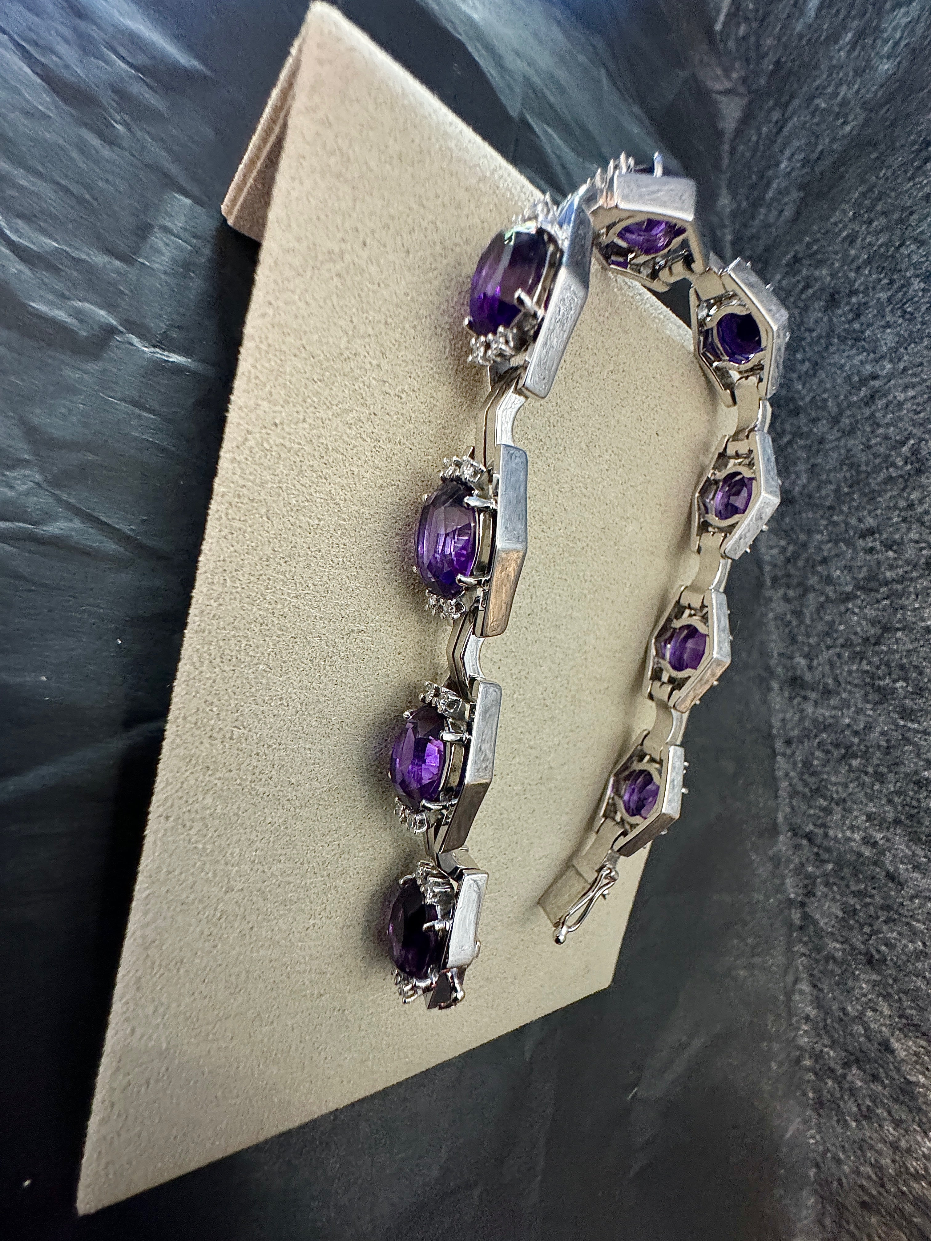 Solid Amethyst Bracelet in 14 Karat White Gold with Diamonds