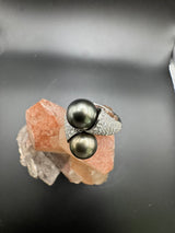 Eleganter Toi-et-Moi-Ring in 14 Karat Weißgold mit Tahiti-Perlen und Diamanten