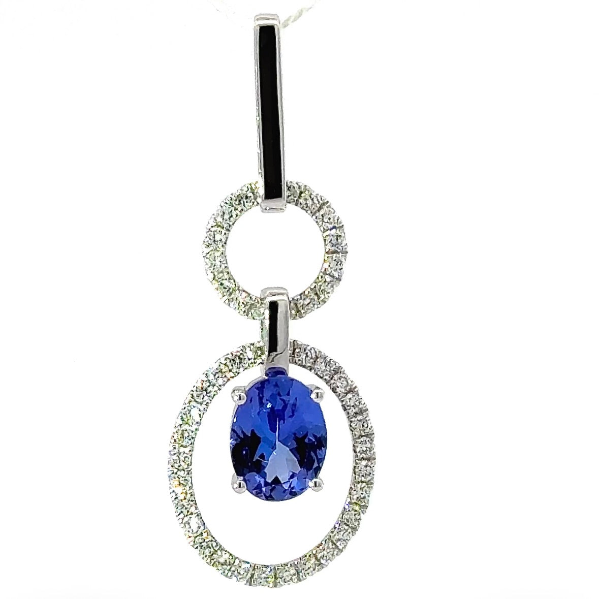 Fancy pendant in 14k white gold with tanzanite & brilliant-cut diamonds