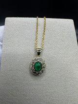 Eleganter Anhänger in 14 Karat Gelbgold mit Smaragd & Brillanten