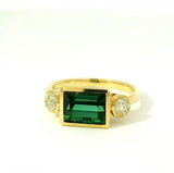 Moderner Turmalin Ring in 14 Karat Gelbgold mit Altschliff Diamanten