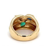 Massiver Ring in 18 Karat Gelbgold mit Smaragd, Saphir und Brillant