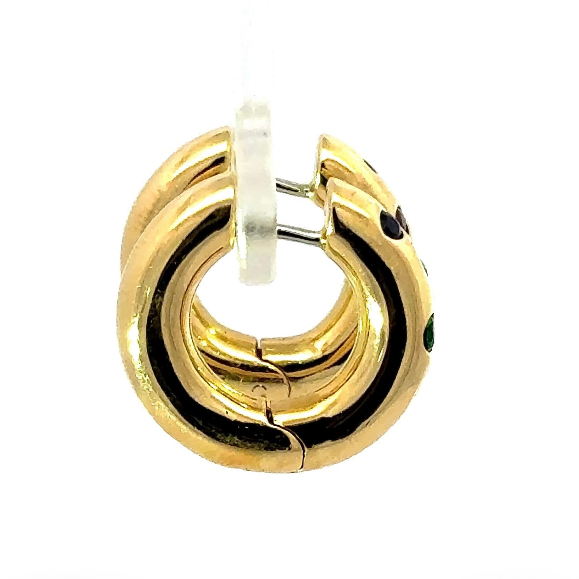 Elegante Kreolen in 18 Karat Gelbgold mit Brillanten, Smaragd, Saphir & Rubin