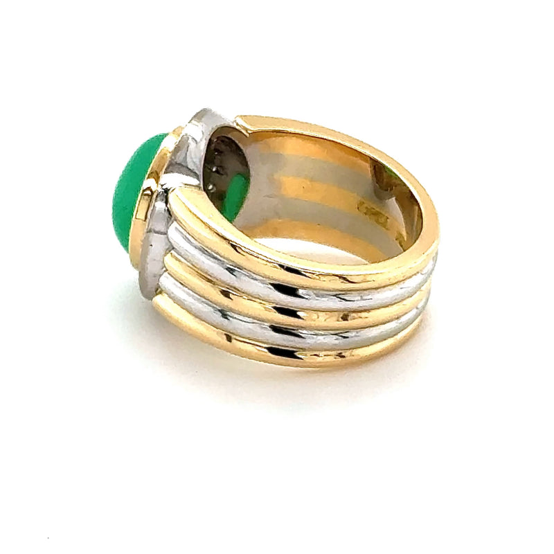 Massiver Bicolor Ring in 18 Karat Gold mit feinen Chrysopras & Brillanten