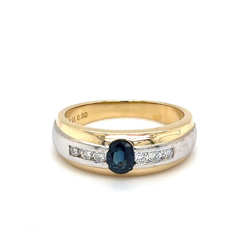 Edler Bicolor Ring in 18 Karat Gold mit feinen Saphir & Brillanten - Handarbeit