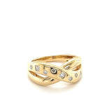 Verspielter Gelbgold-Ring in 14 Karat Gelbgold mit Brillanten & Princess-Cut Diamanten