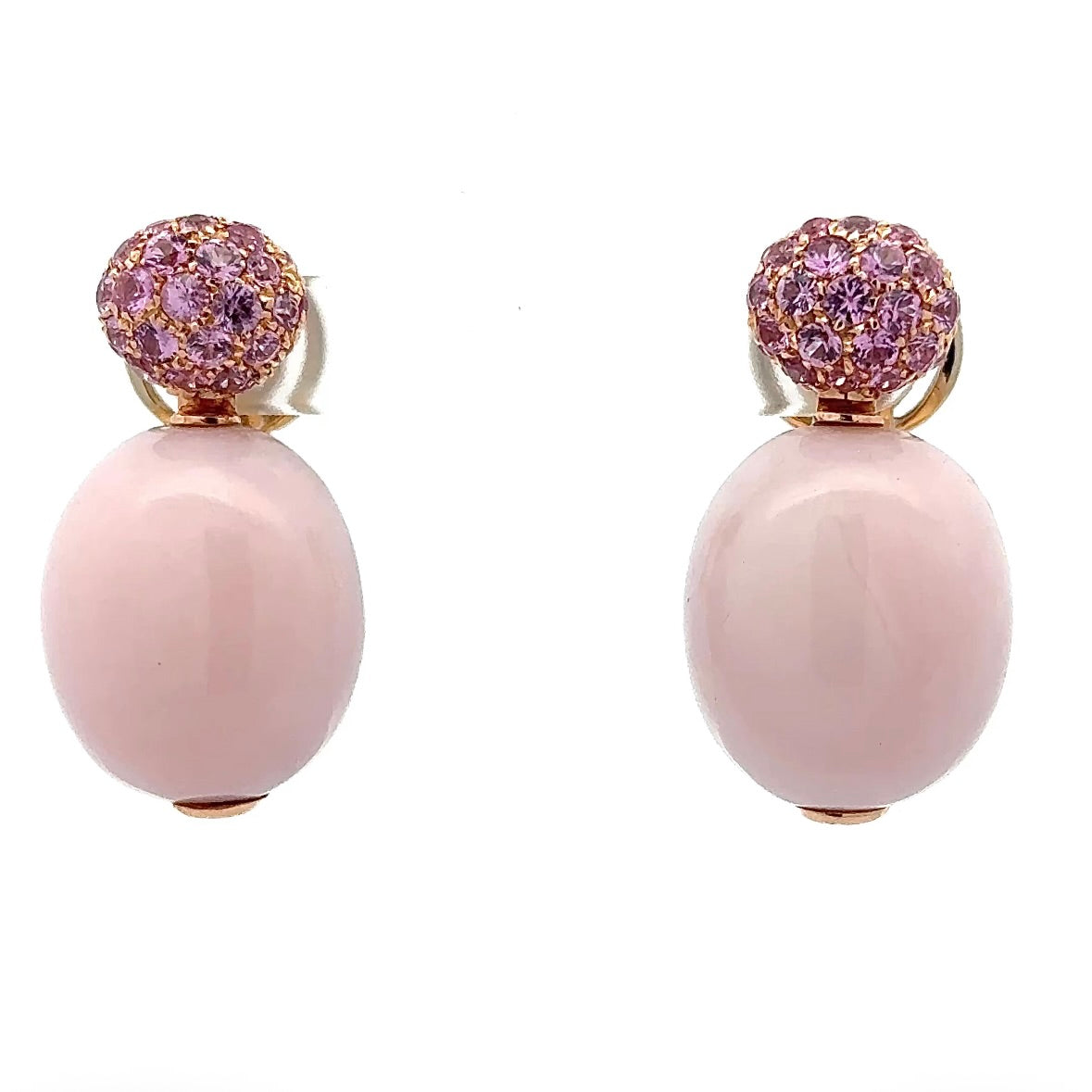 Edle Ohrringe in 18 Karat Roségold mit rosa Saphiren und rosa Andenopal