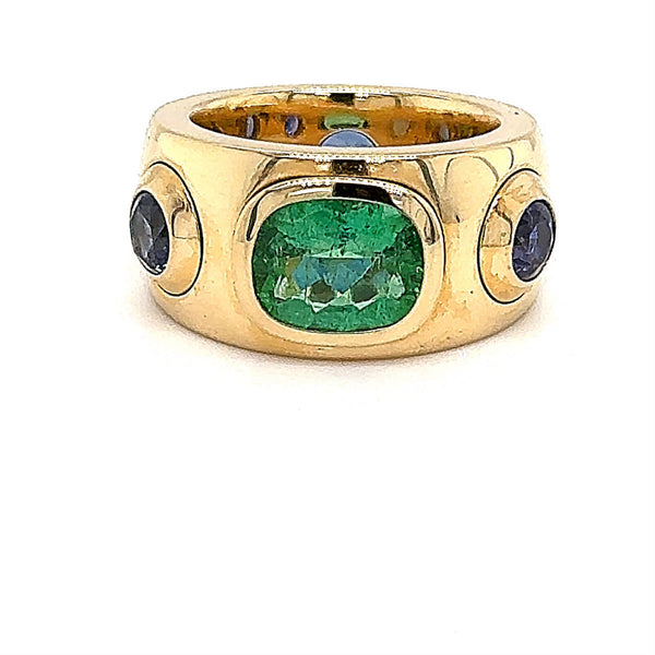 Original SÉVIGNÉ Ring in 18 Karat Gelbgold mit herausragenden Smaragd & Saphiren