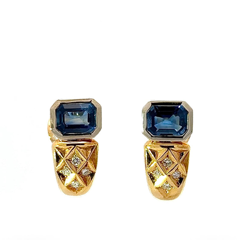 Ausgefallene Ohrringe in 18 Karat Gold mit Saphiren & Brillanten