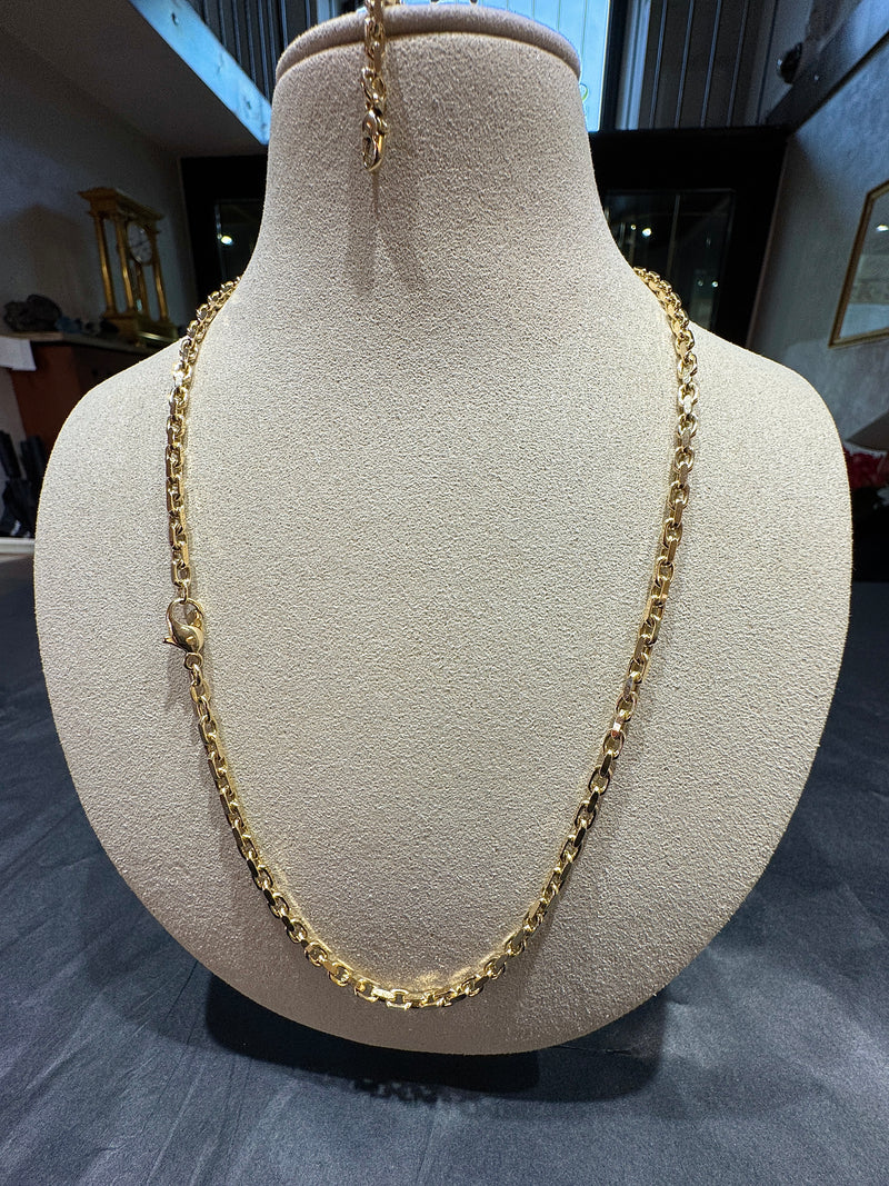 Massive Diamantierte Ankerkette in 14 Karat Gelbgold mit Verlängerungskette