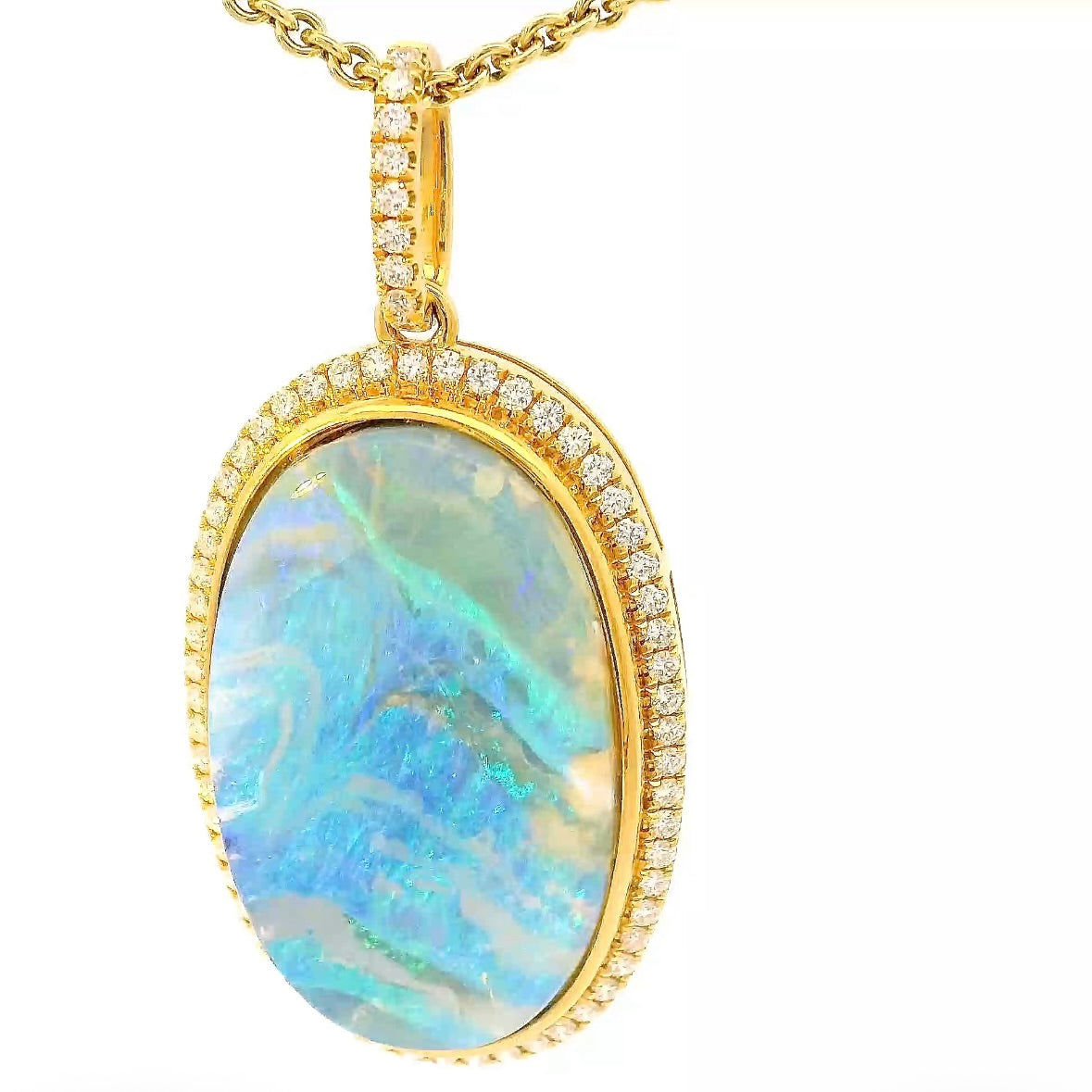 Prunkvoller Anhänger in 18 Karat Gelbgold mit australischem Boulderopal & Brillanten