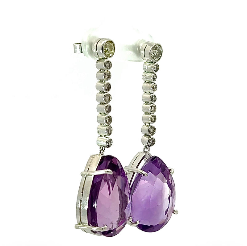 Edle Hängeohrringe in 18 Karat Weißgold mit Altschliff-Diamanten & Amethysten