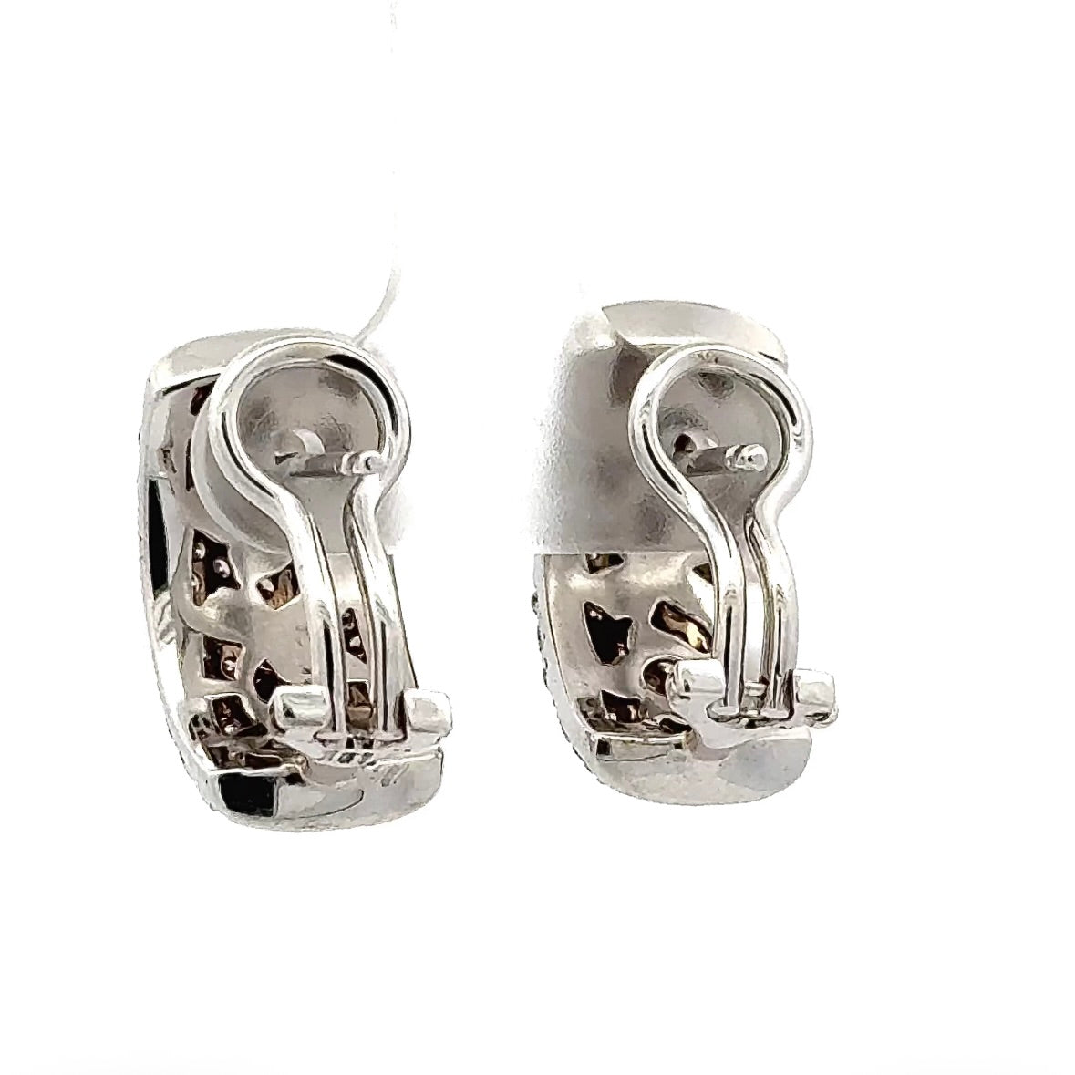 Fancy Half-Hoop Earrings in 18K (750) White Gold with Brilliant-Cut Diamonds