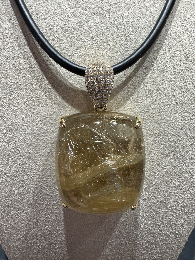 Moderner Rutilquarz Anhänger in 14 Karat Gelbgold mit hochfeinen Brillanten | Anhänger - Schmuck Schroll