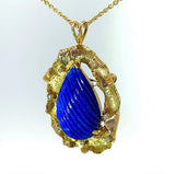Einmaliger Anhänger/Brosche in 14 Karat Gelbgold mit Lapis Lazuli & Brillanten