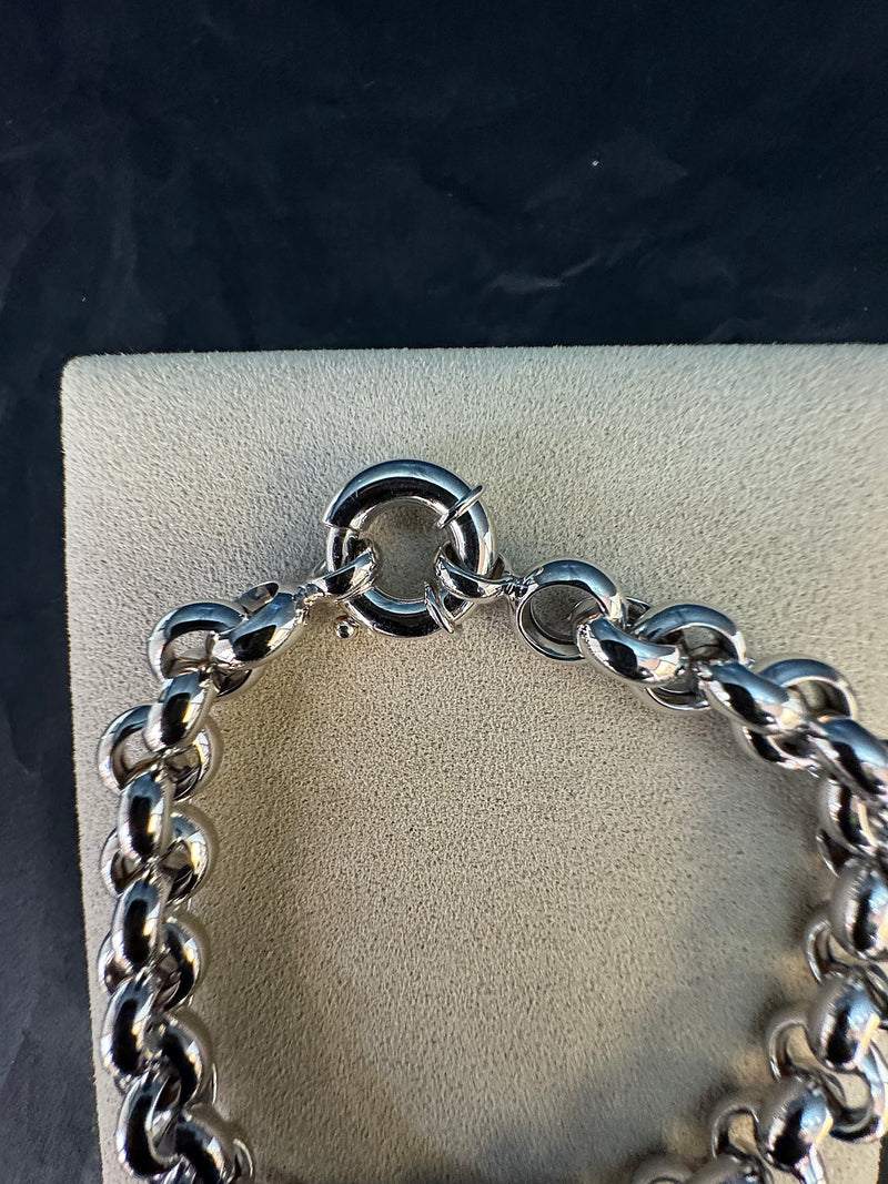 Modernes Erbsketten-Armband in 14 Karat Weißgold mit großem Federring