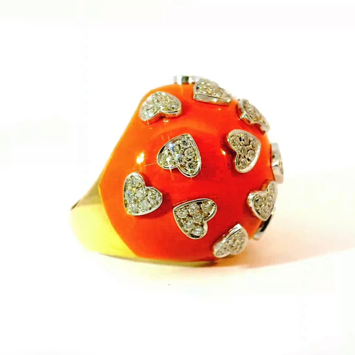Riesiger Cocktailring in 18 Karat Gelb- & Weißgold mit Colorit & Brillanten