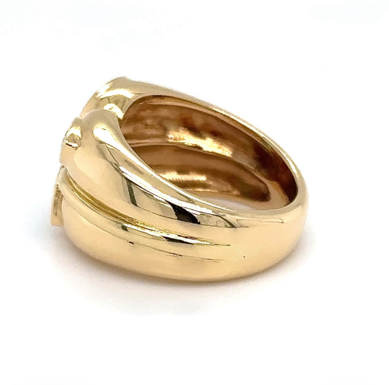 Massiver Ring in 18 Karat Gelbgold mit Smaragd, Saphir und Brillant