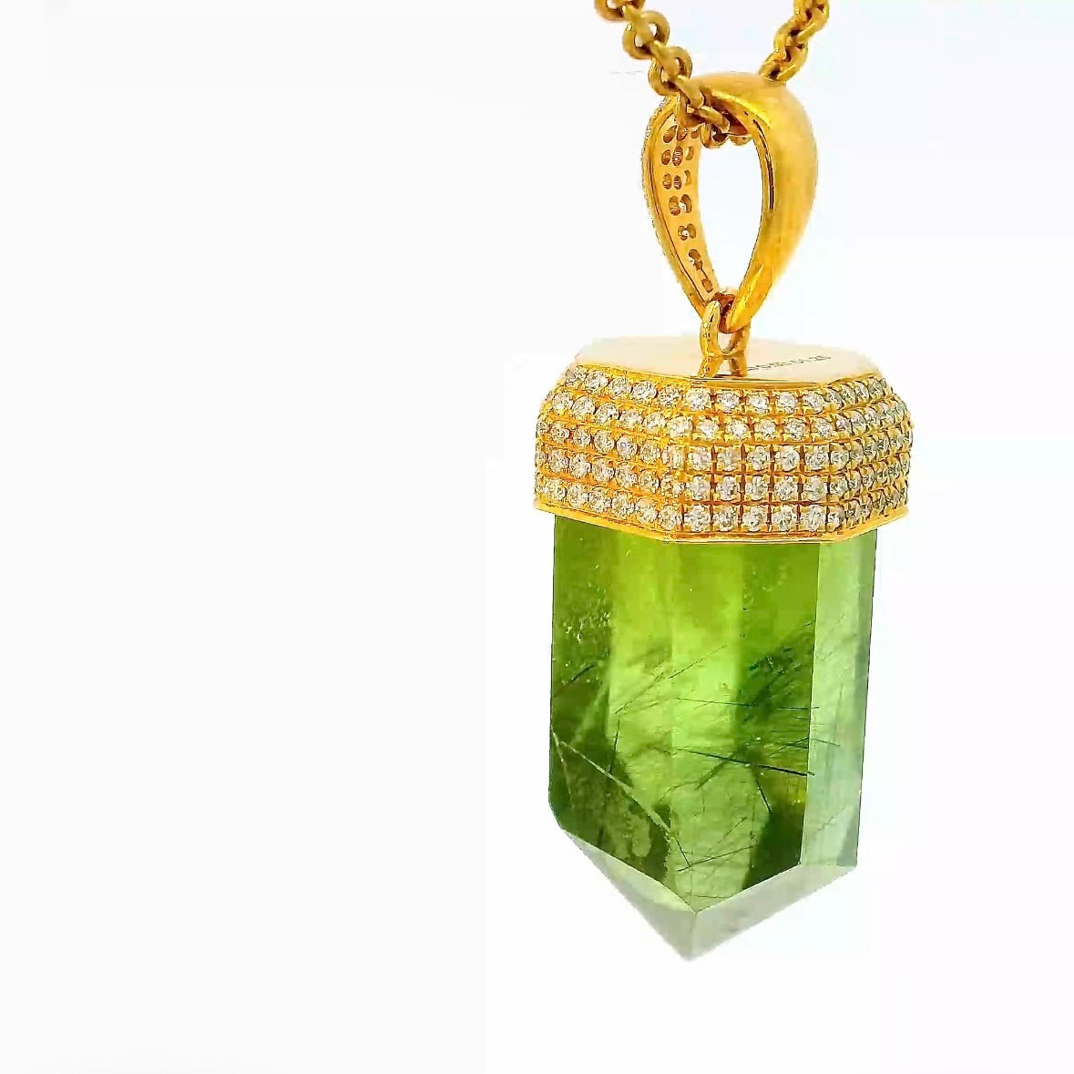 Ausgefallener Anhänger in 18 Karat Gelbgold mit besonderem Peridot & Brillanten