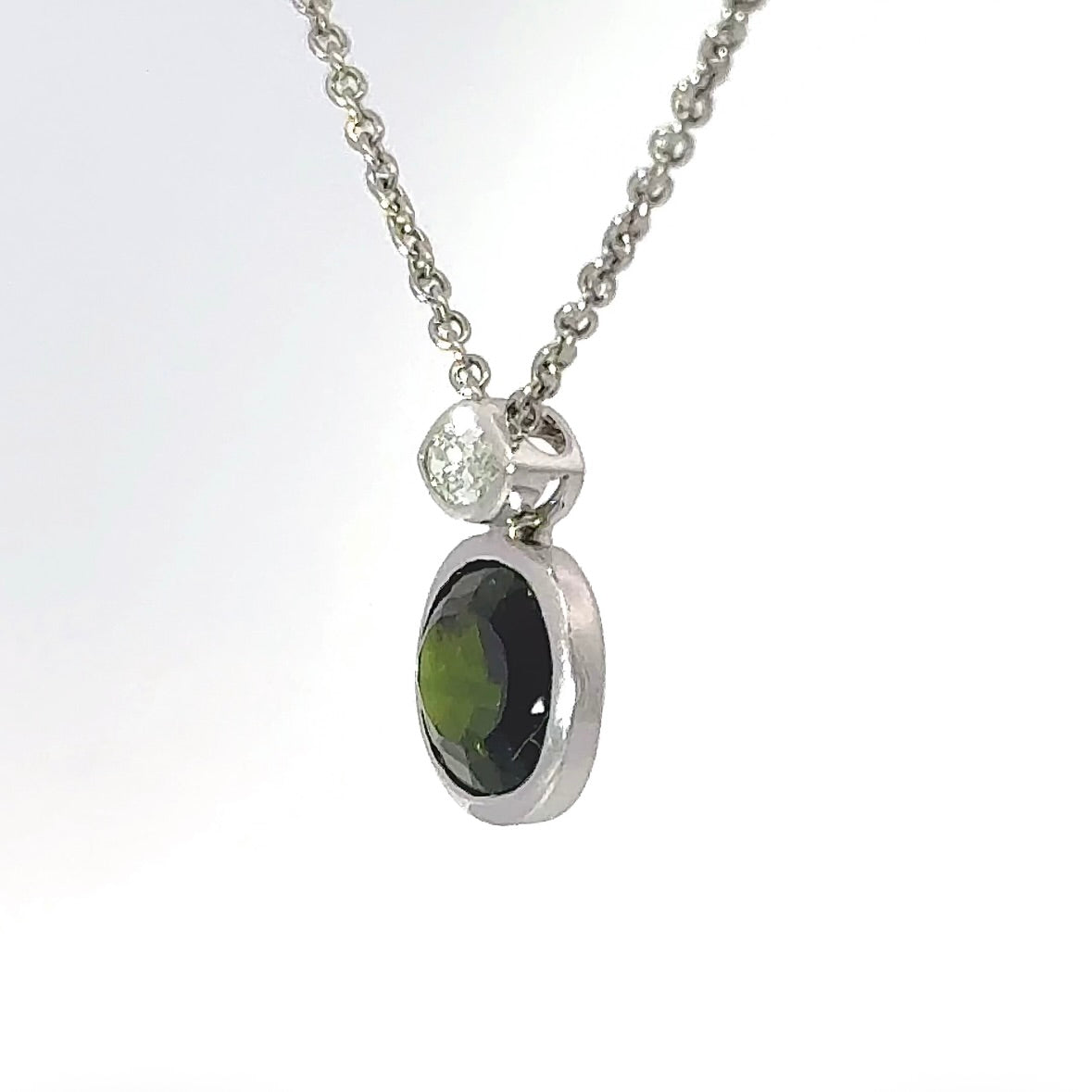 Modern Tourmaline Pendant in 14 Karat White Gold with Navette Brilliant