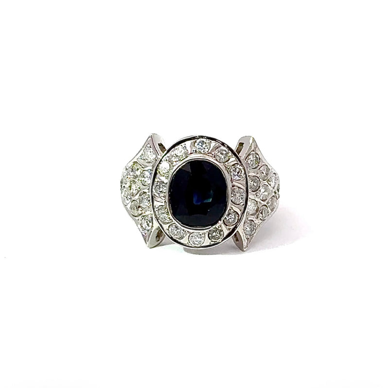 Prunkvoller Vintage-Ring in 14 Karat Weißgold mit Saphir & Brillanten