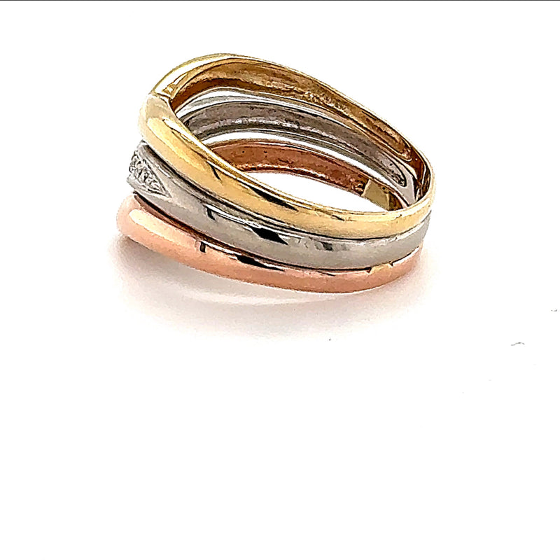 Stilvoller Tricolor-Ring in 14 Karat (585) Gold mit Diamanten
