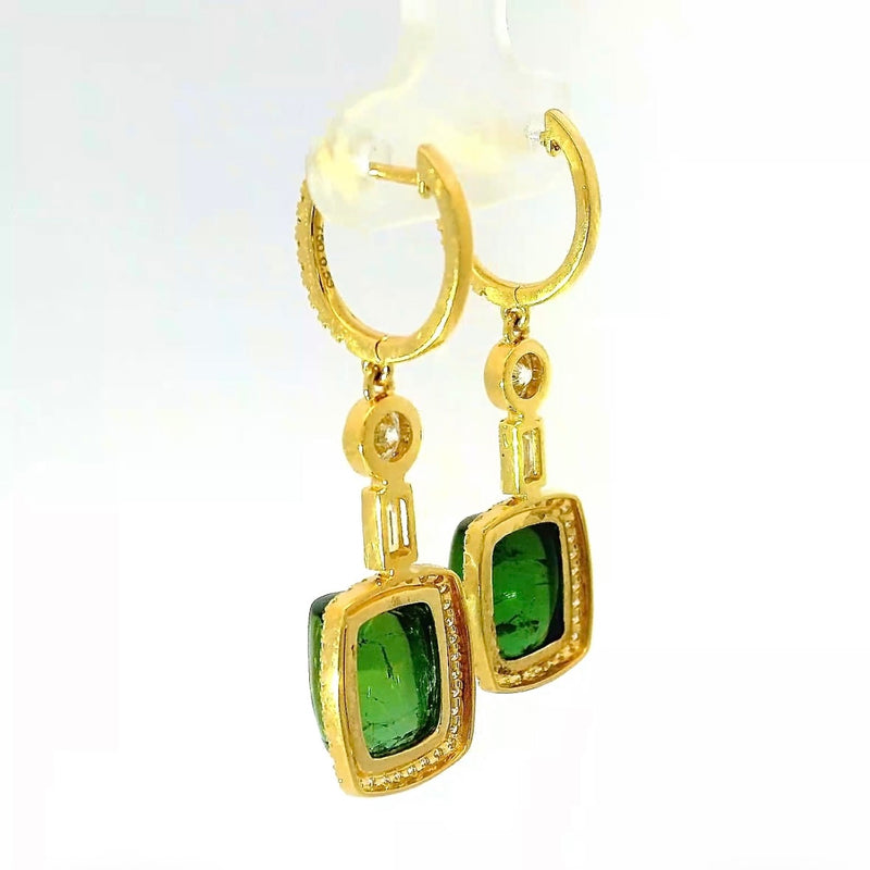 Hängende Ohrringe in 18 Karat Gelbgold mit Brillanten, Diamanten & Turmalinen