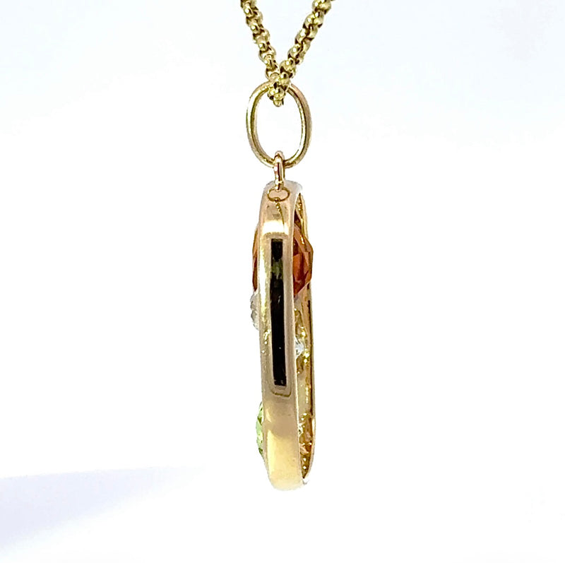 Ausgefallener Peridot / Citrin Anhänger in 14 Karat Gelbgold mit großen Diamanten