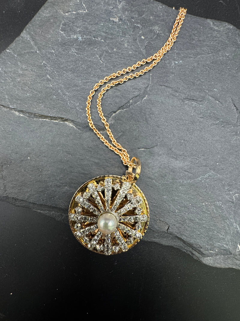 Besonderer Vintage-Anhänger in 18 Karat Roségold mit Diamanten & Perle