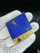 Einmaliger Anhänger in 18 Karat Gelbgold mit Lapis Lazuli und rosa Turmalin