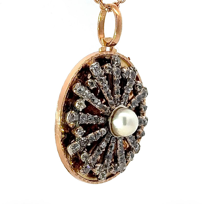 Besonderer Vintage-Anhänger in 18 Karat Roségold mit Diamanten & Perle