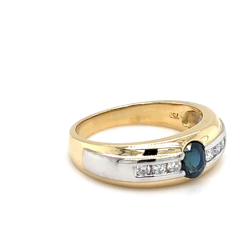 Edler Bicolor Ring in 18 Karat Gold mit feinen Saphir & Brillanten - Handarbeit