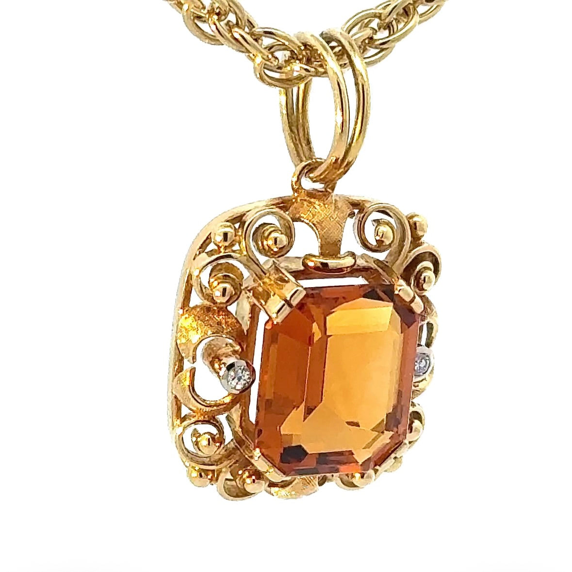 Handcrafted pendant in 18k yellow gold with citrine & brilliant-cut diamonds by Jaufmann