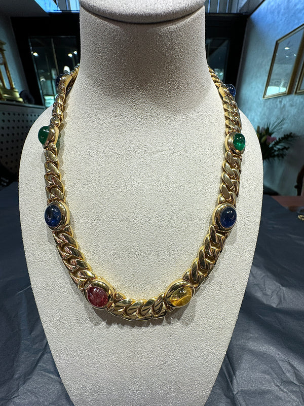 Einmaliges Collier / Armband in 18 Karat Gelbgold mit Saphiren & Smaragden