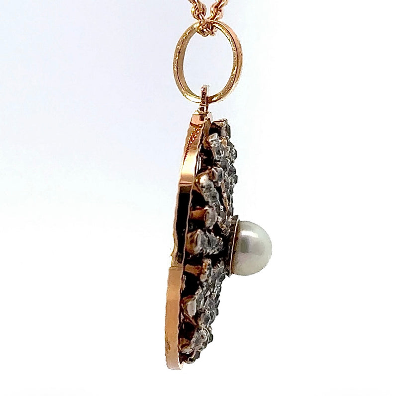 Besonderer Vintage-Anhänger in 18 Karat Roségold mit Diamanten & Perle
