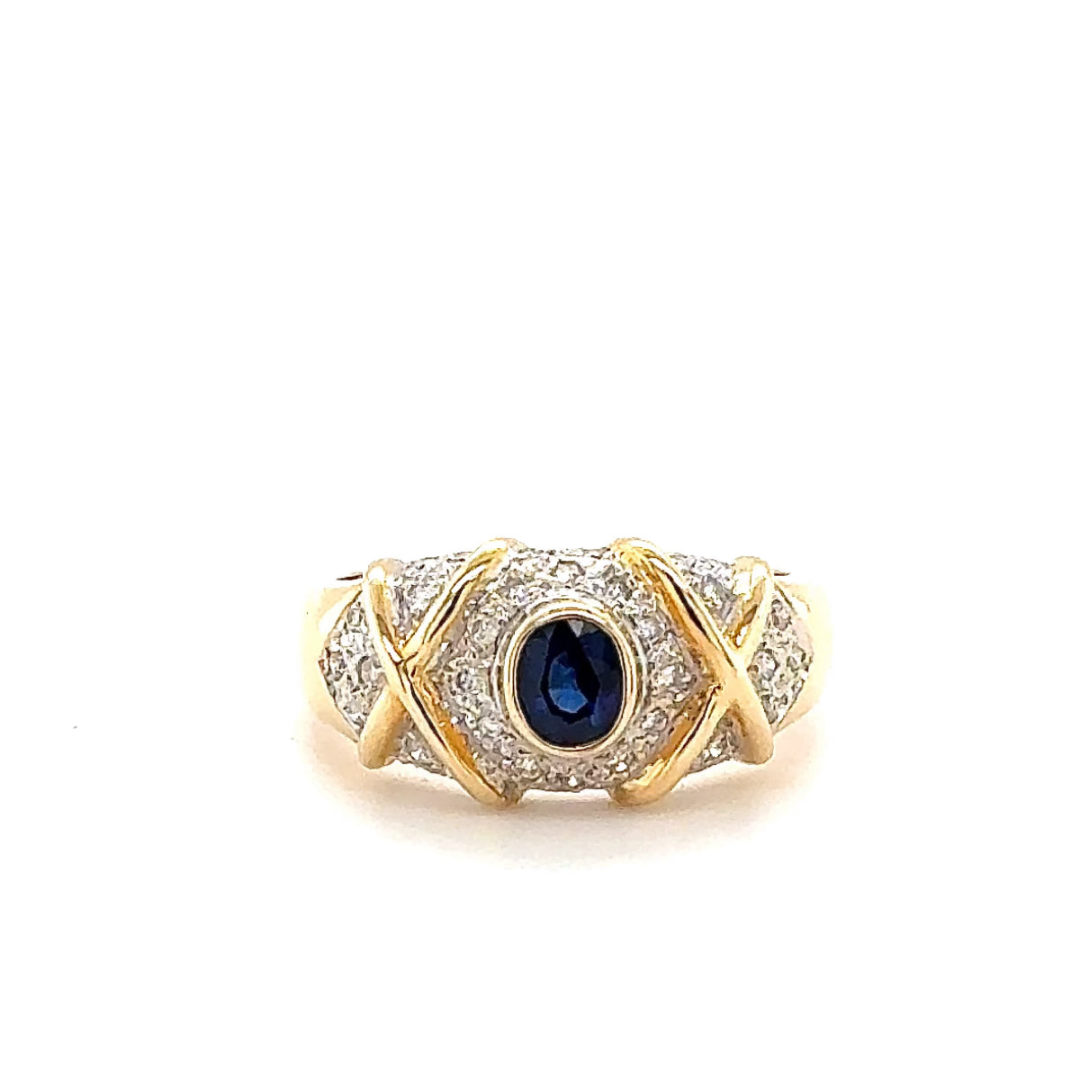 Fancy Bicolor Ring in 18 Carat Gold with Brilliant Cut Diamonds & Sapphire